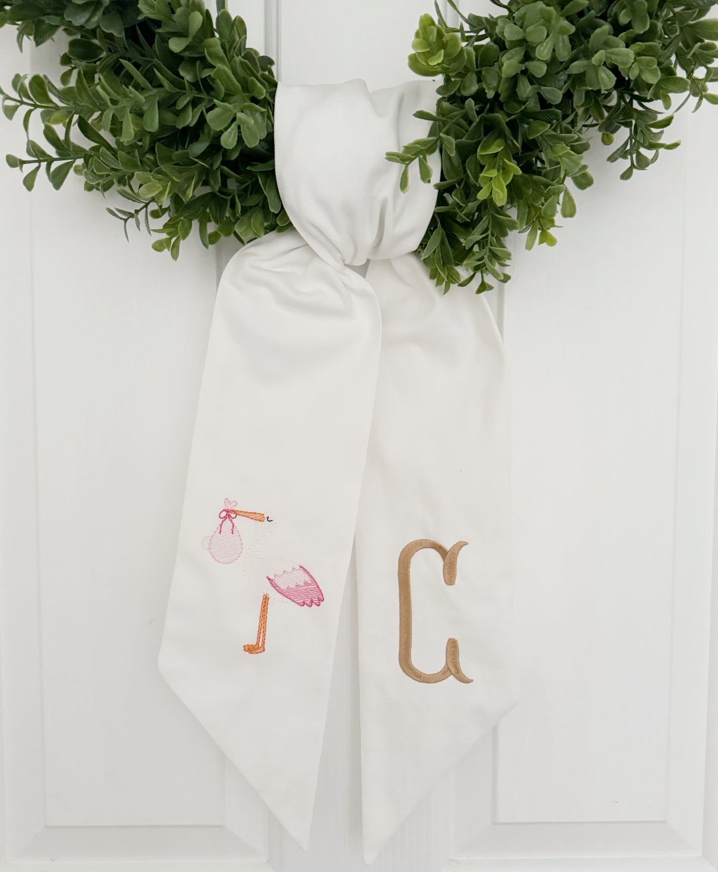 Pink Stork Wreath Sash