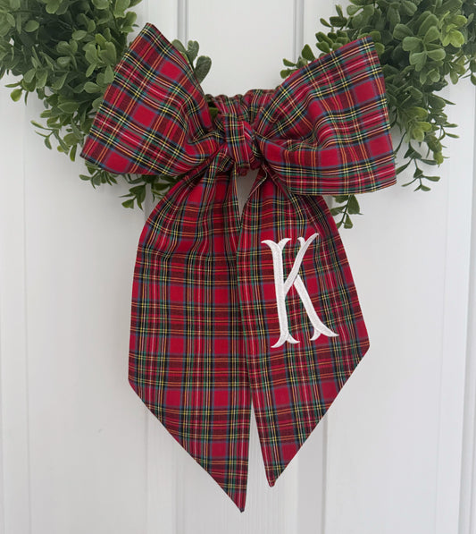 Christmas Plaid Bow Wreath Sash